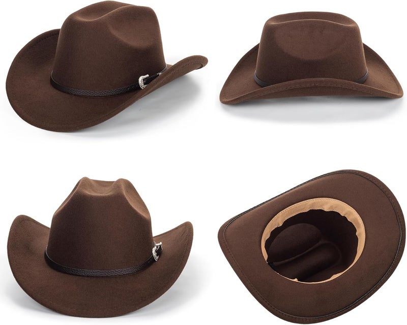 FGSS Womens Western-Cowboy-Hats Classic Felt-Hats - Rodeo Wide-Brim-Cowgirl Jazz-Hat with Buckle Belt(Lagre) - Image 3